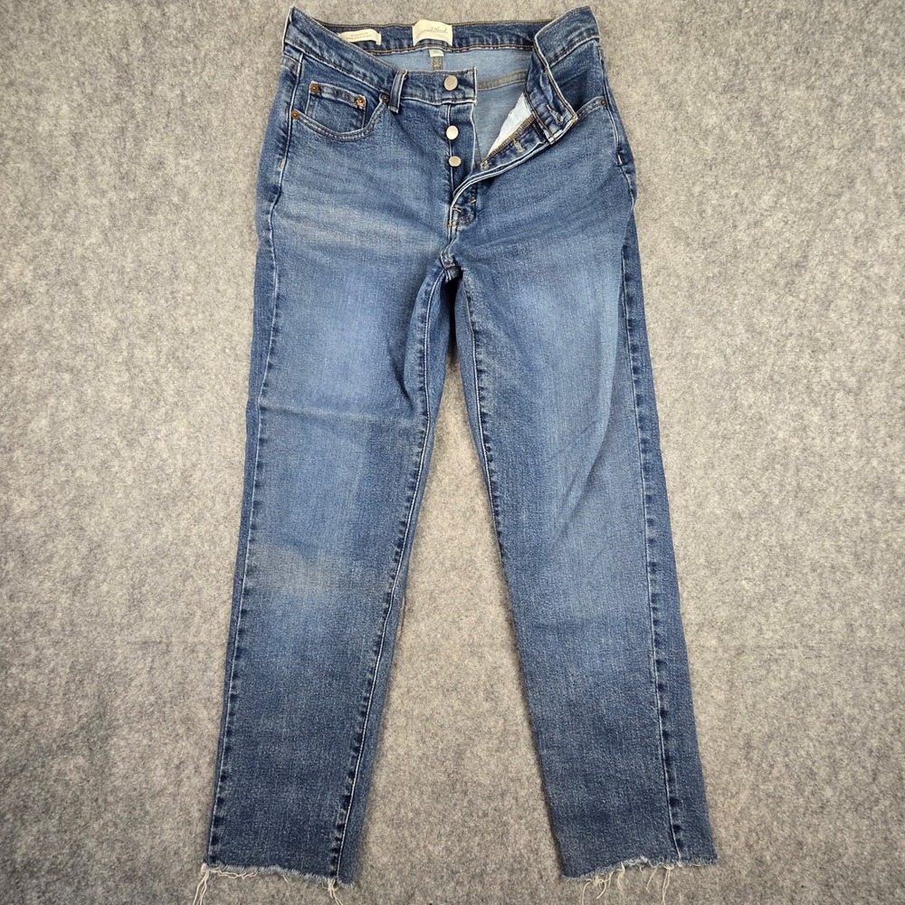 Universal Thread Womens 12/R Mid Rise 80s Slim Jeans Raw Hem Button Fly Blue